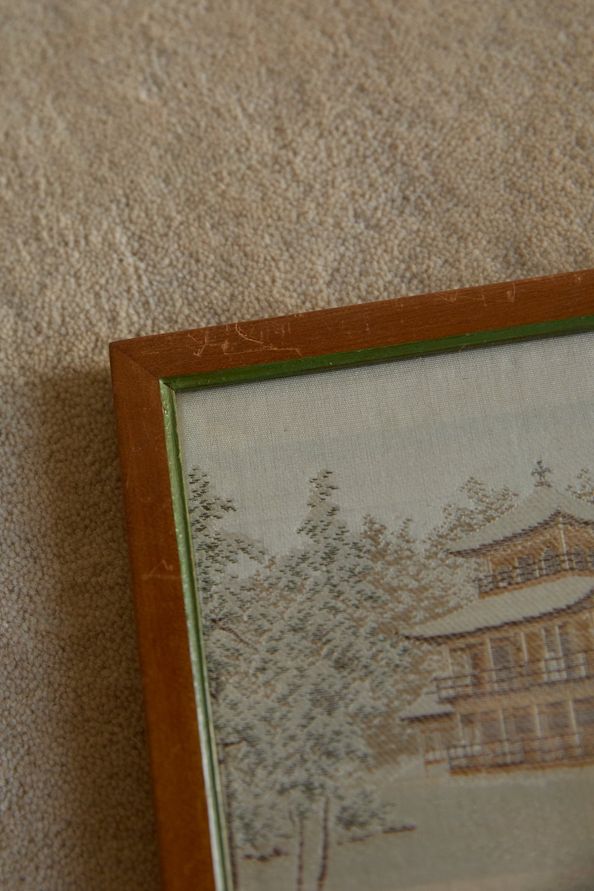 Vintage Japanese Hand-Embroidered Silk Landscape Art – Framed Set of 6