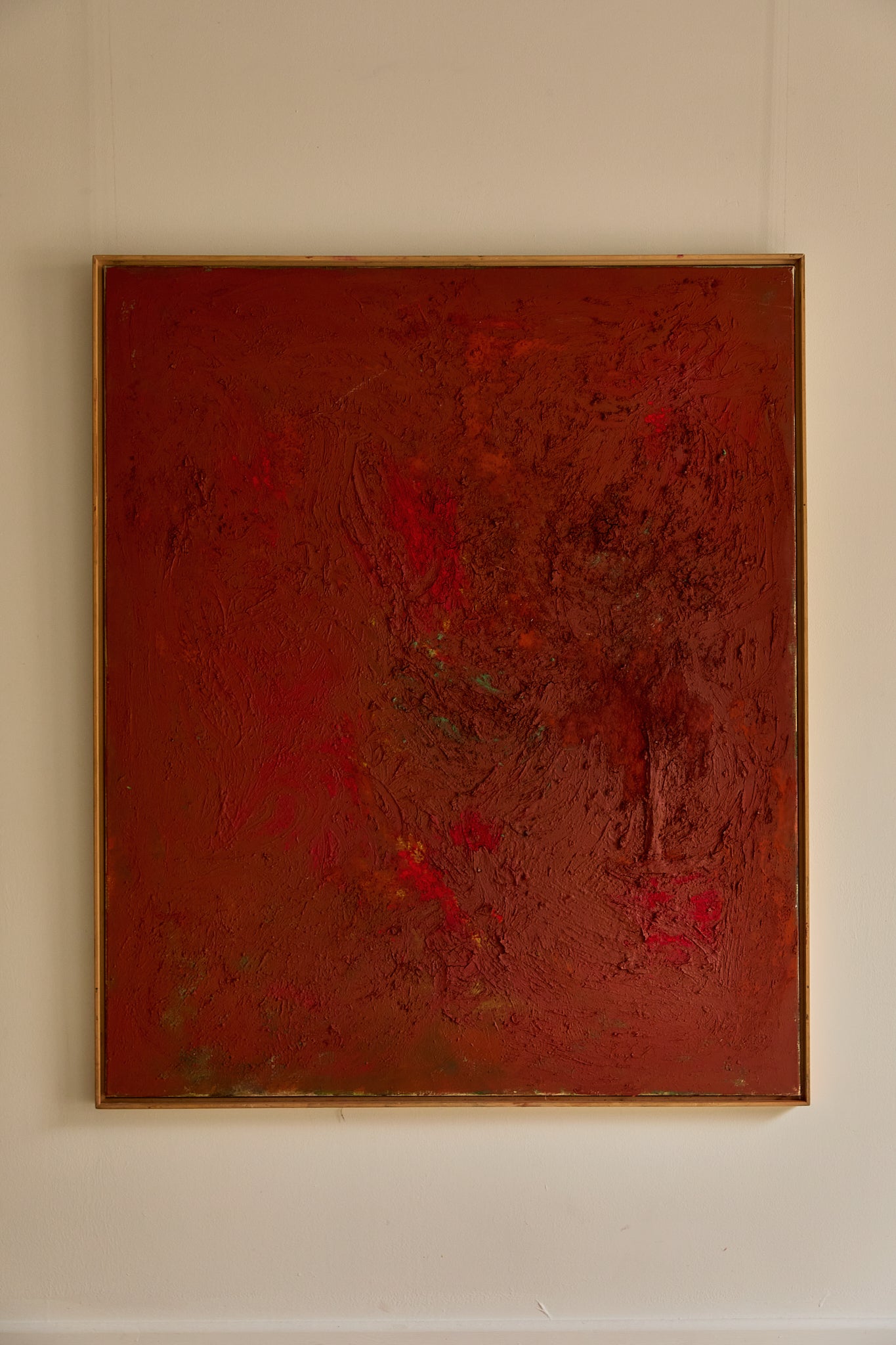 Vintage Mid-Century Abstract Expressionist Monochrome Red Canvas (c. 1960s–1970s)