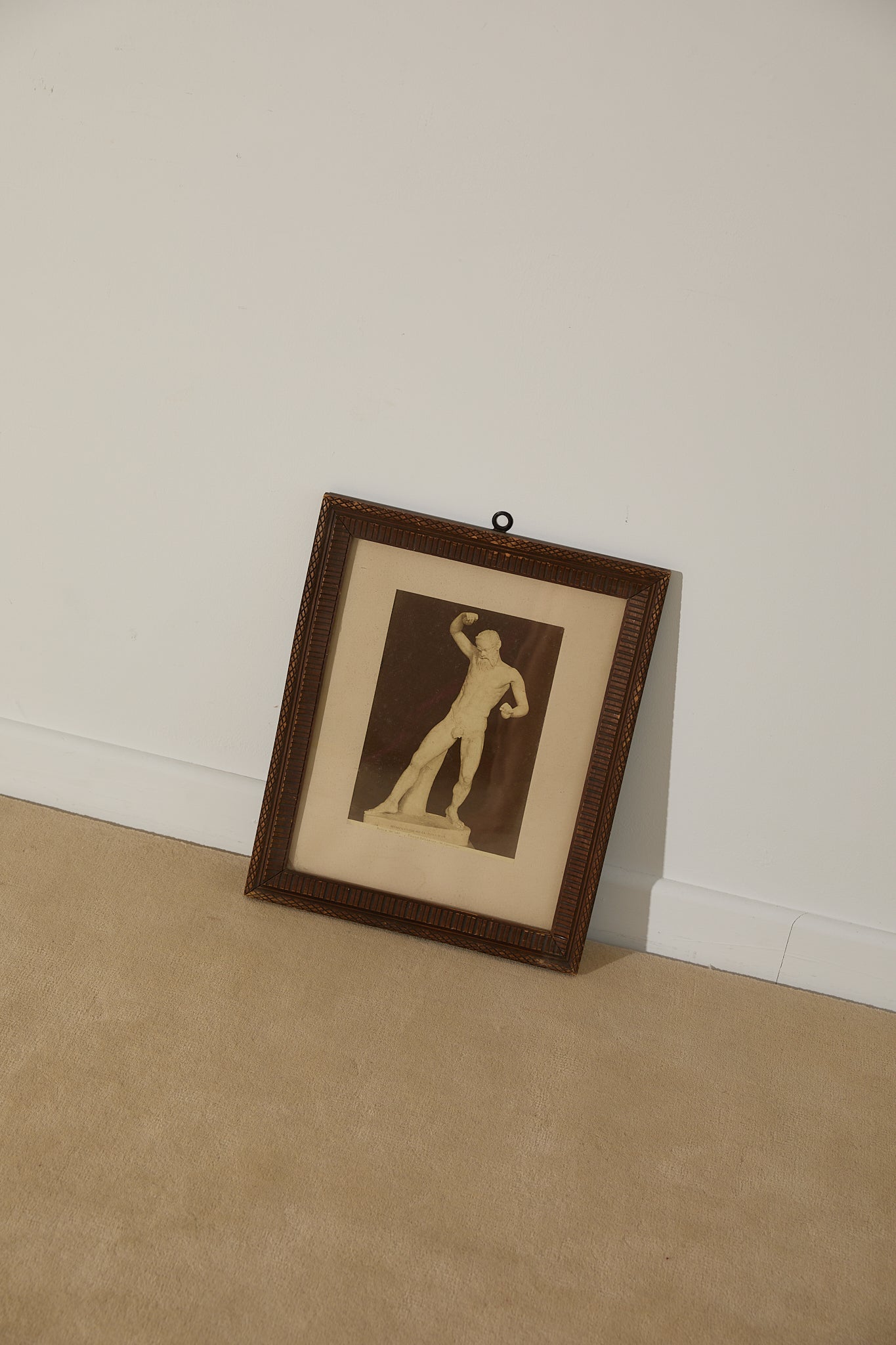 Vintage Classical Greek Nude Male Statue Photo – Ornate Geometric Parquet Framed Print