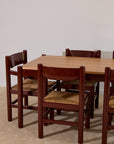 Mid-Century Modern Dining Set – Rectangular Wood Table with 6 Rush-Seat Chairs