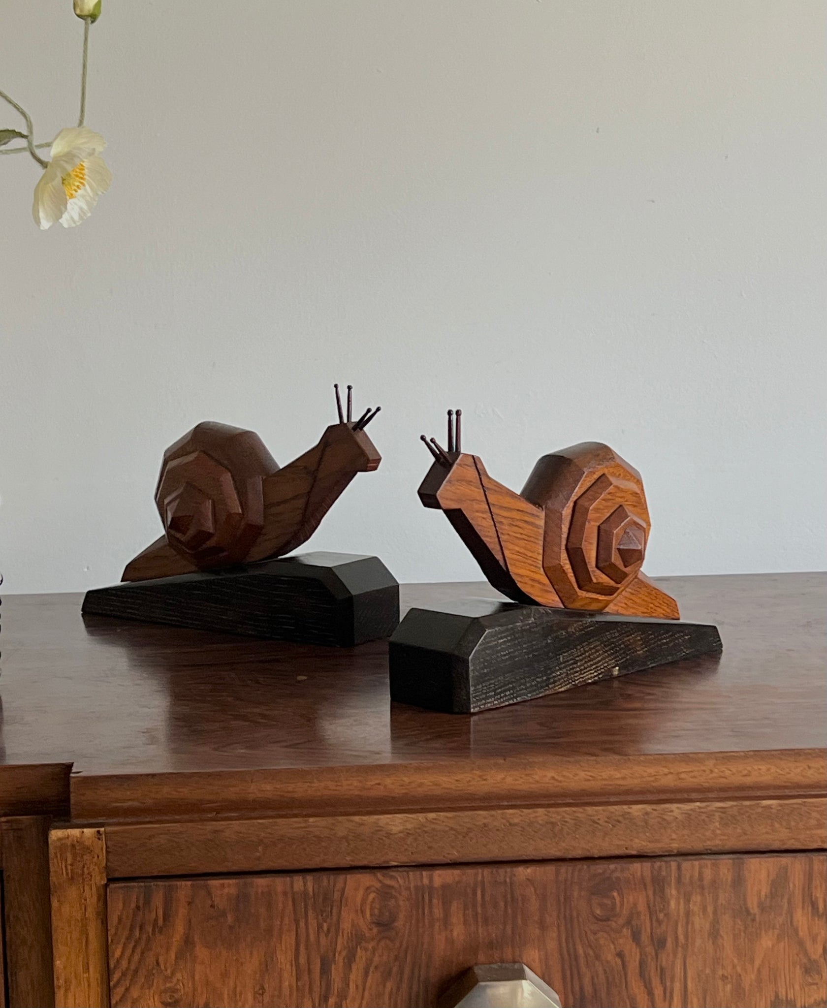 Wooden Snail Bookends