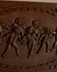 Antique 19th Century Hand-Carved Solid Oak Wooden Relief Plaque – Dancing Cherubs