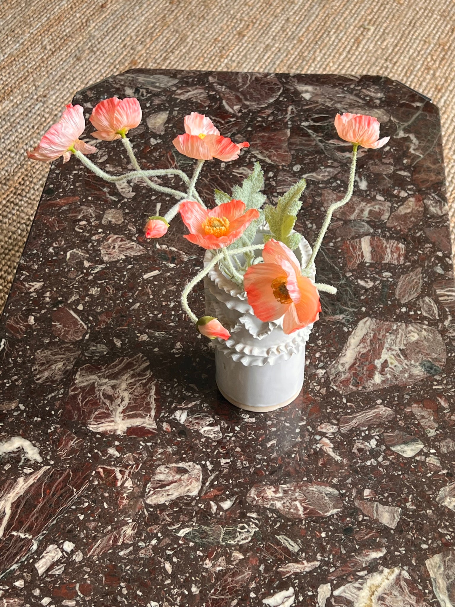 Reddish Brown Marble and Chrome Coffee Table