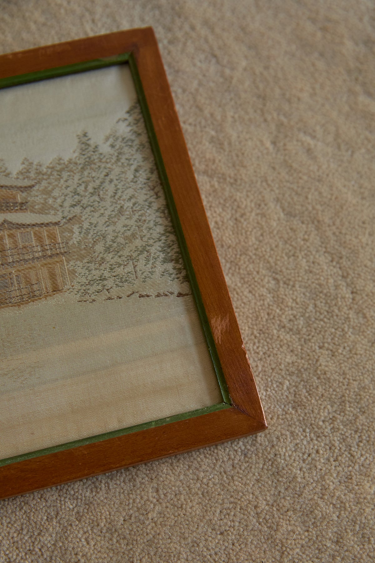 Vintage Japanese Hand-Embroidered Silk Landscape Art – Framed Set of 6