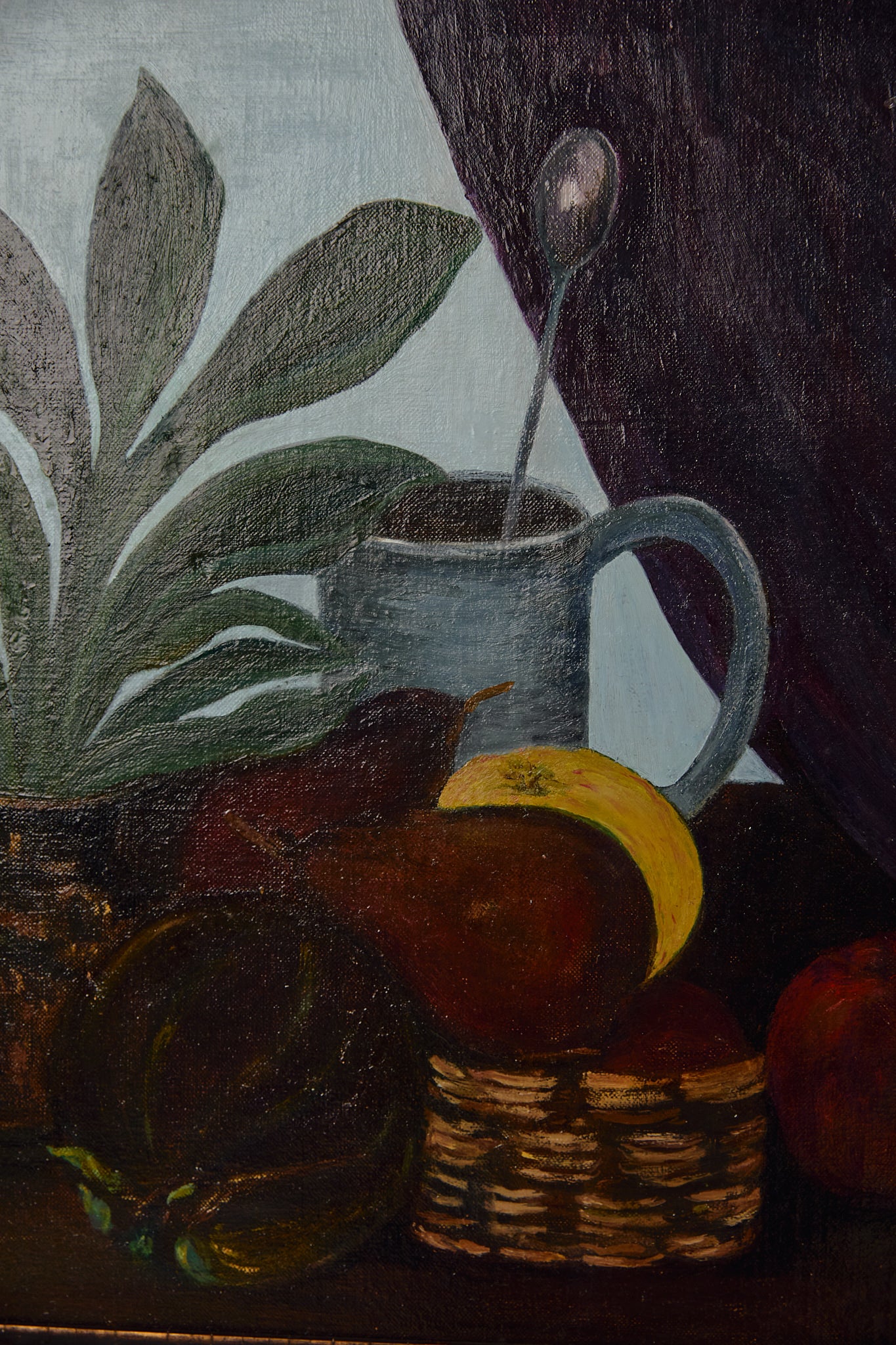 Fruit and Coffee Pot - Oil on Canvas