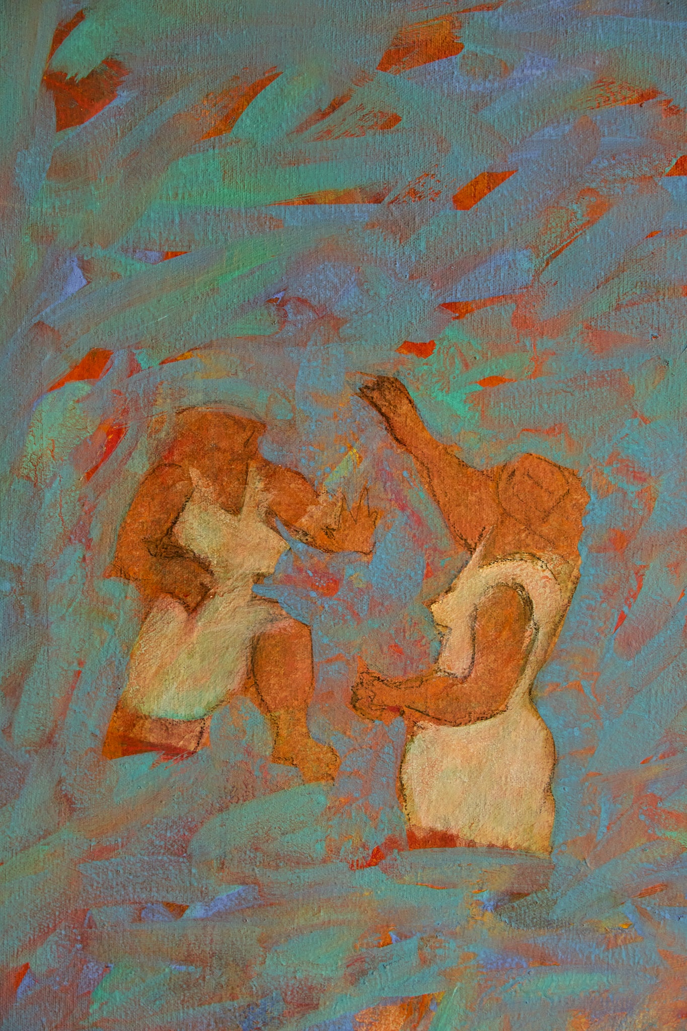 Large 1989 French Postmodern Neo-Symbolist Painting – Vestales dans les Jardins by B. Blanc-Fontonille