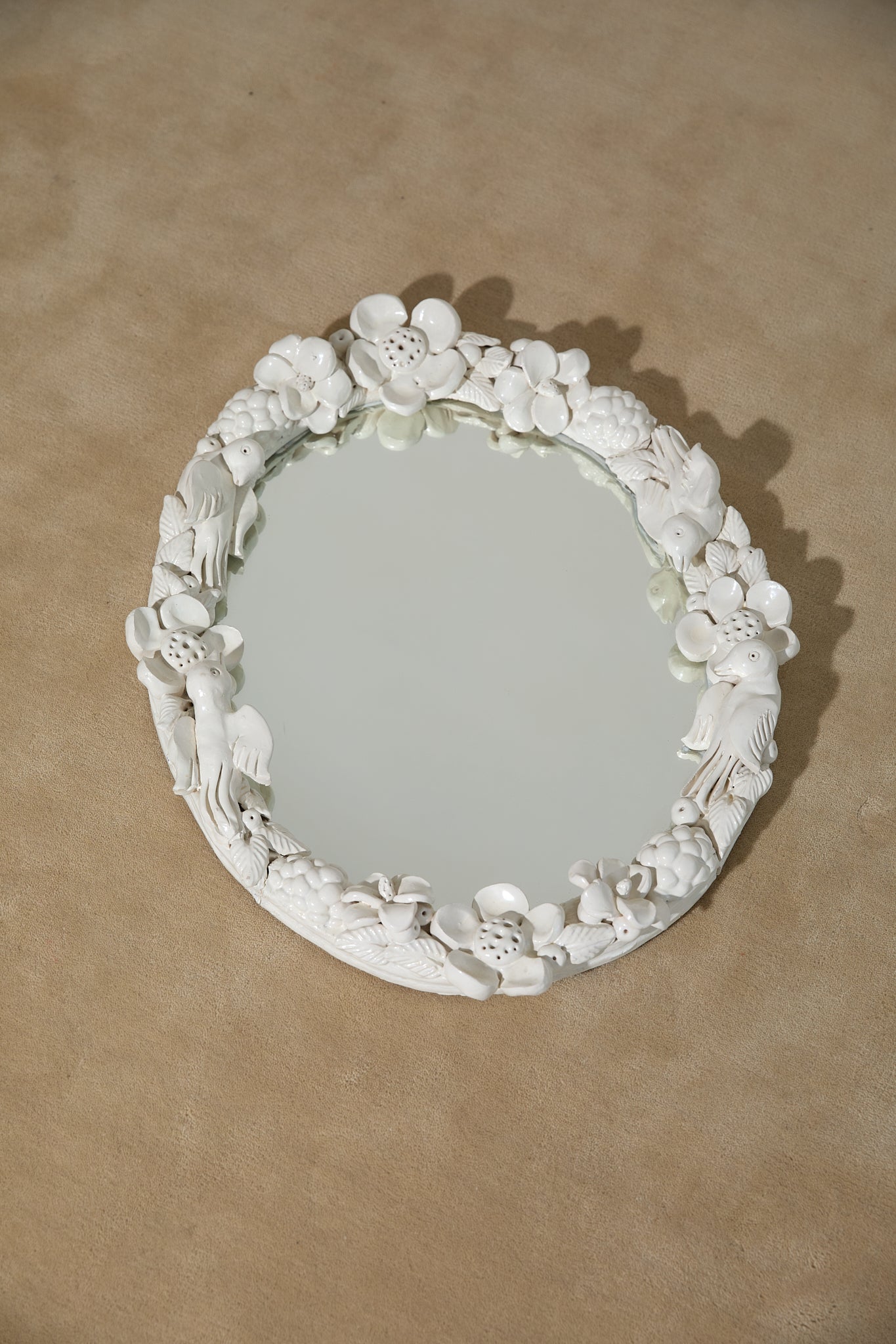 Handmade Ceramic Bird and Flower Detail Mirror