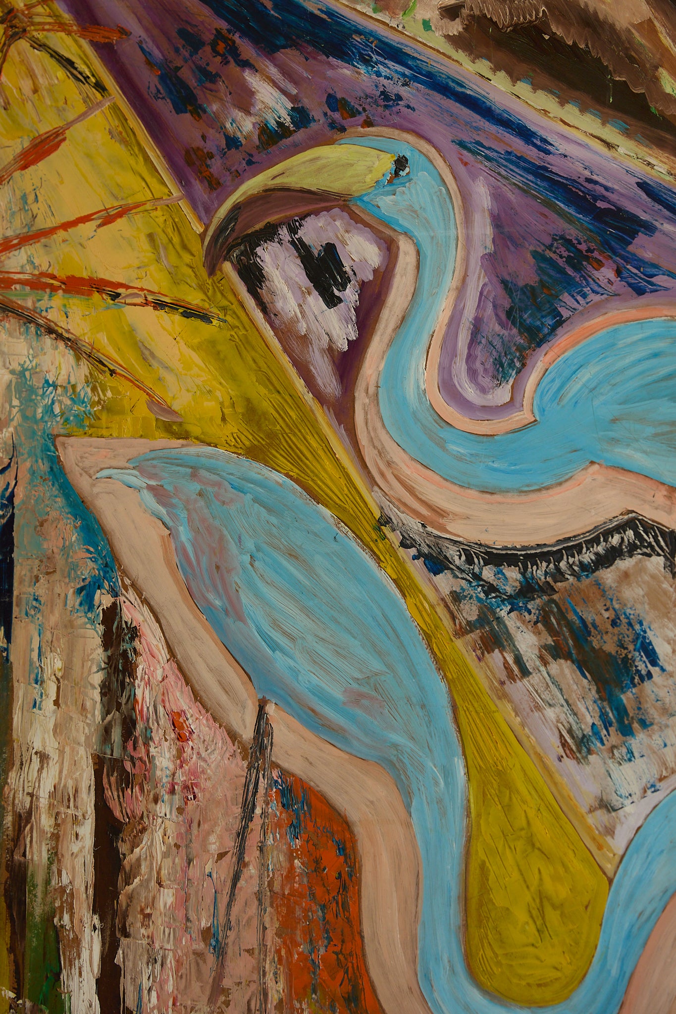 Flamingo Expressionist Oil on Board