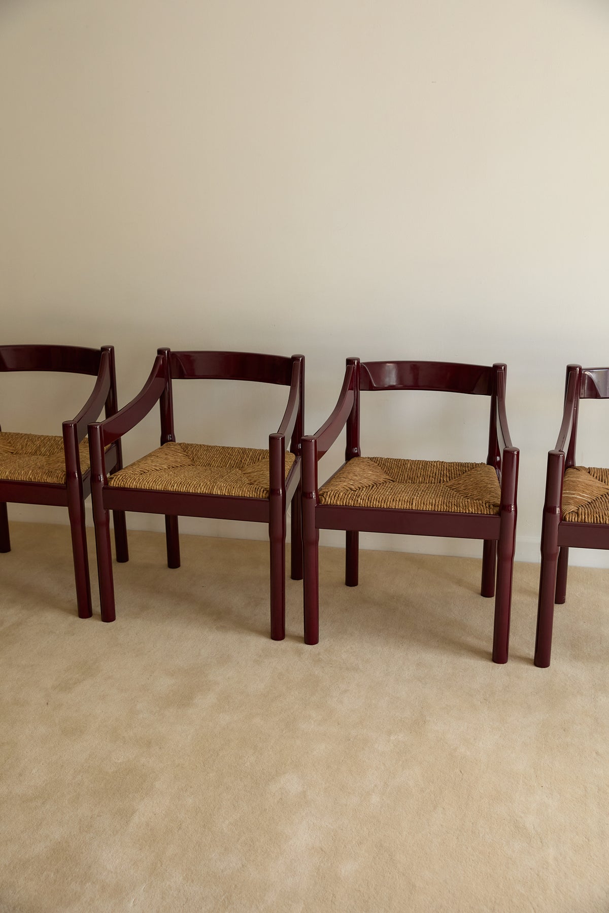 Set of x4 Carimate Carver Chairs in Burgundy