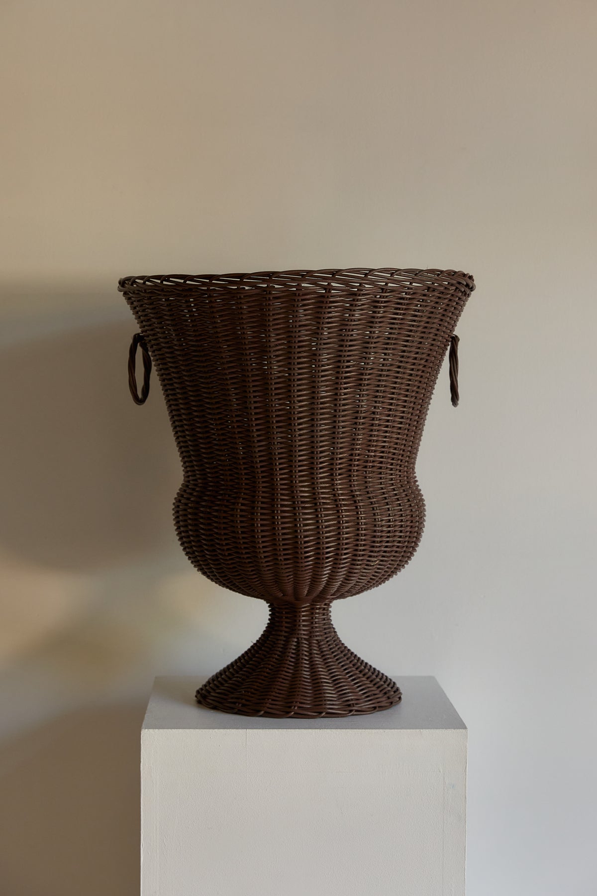 Vintage Woven Wicker Urn Vase with Handles