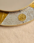 Vintage French Circular Mirror with Embossed Geometric Glass & Metal Frame, c. 1960s