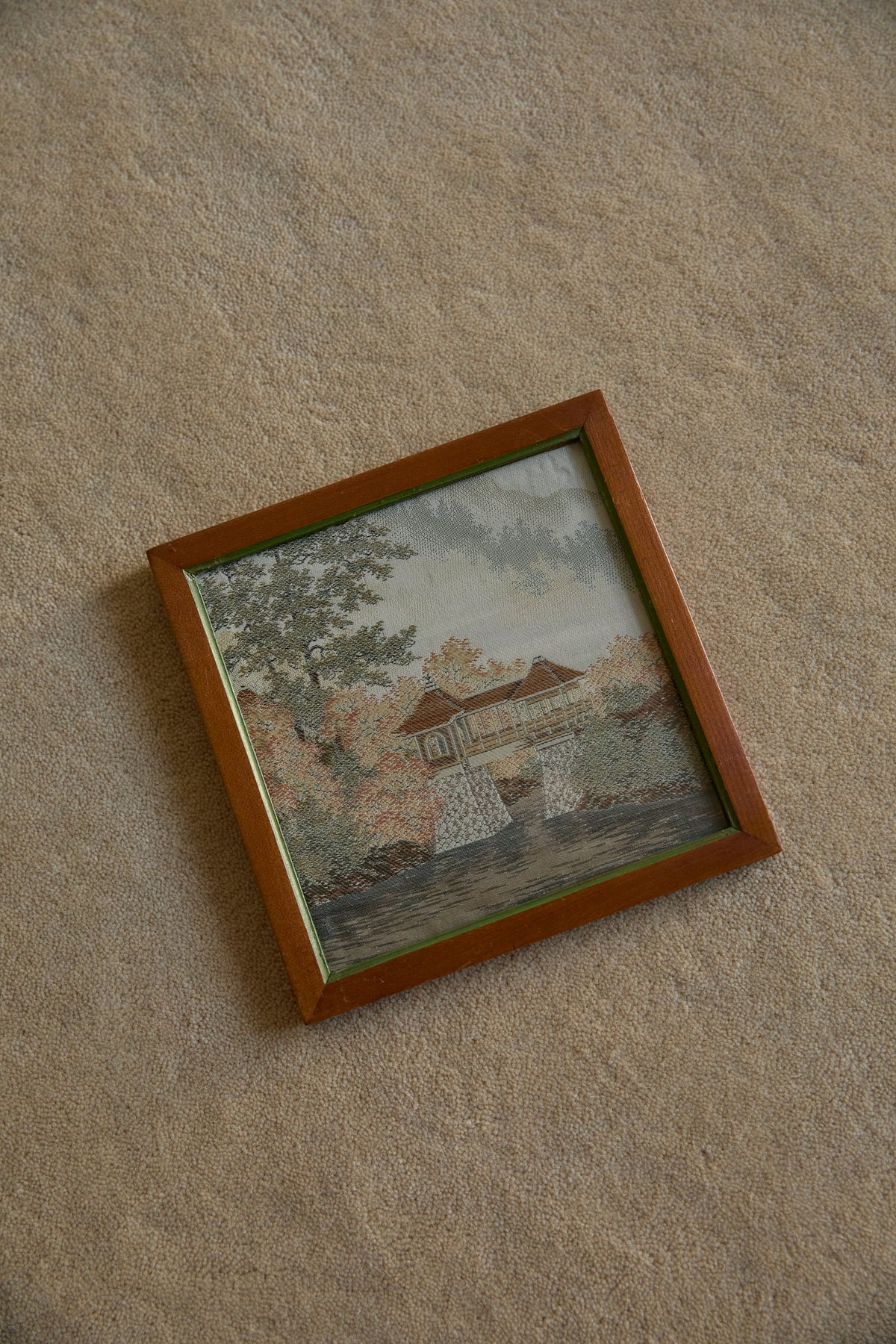 Vintage Japanese Hand-Embroidered Silk Landscape Art – Framed Set of 6