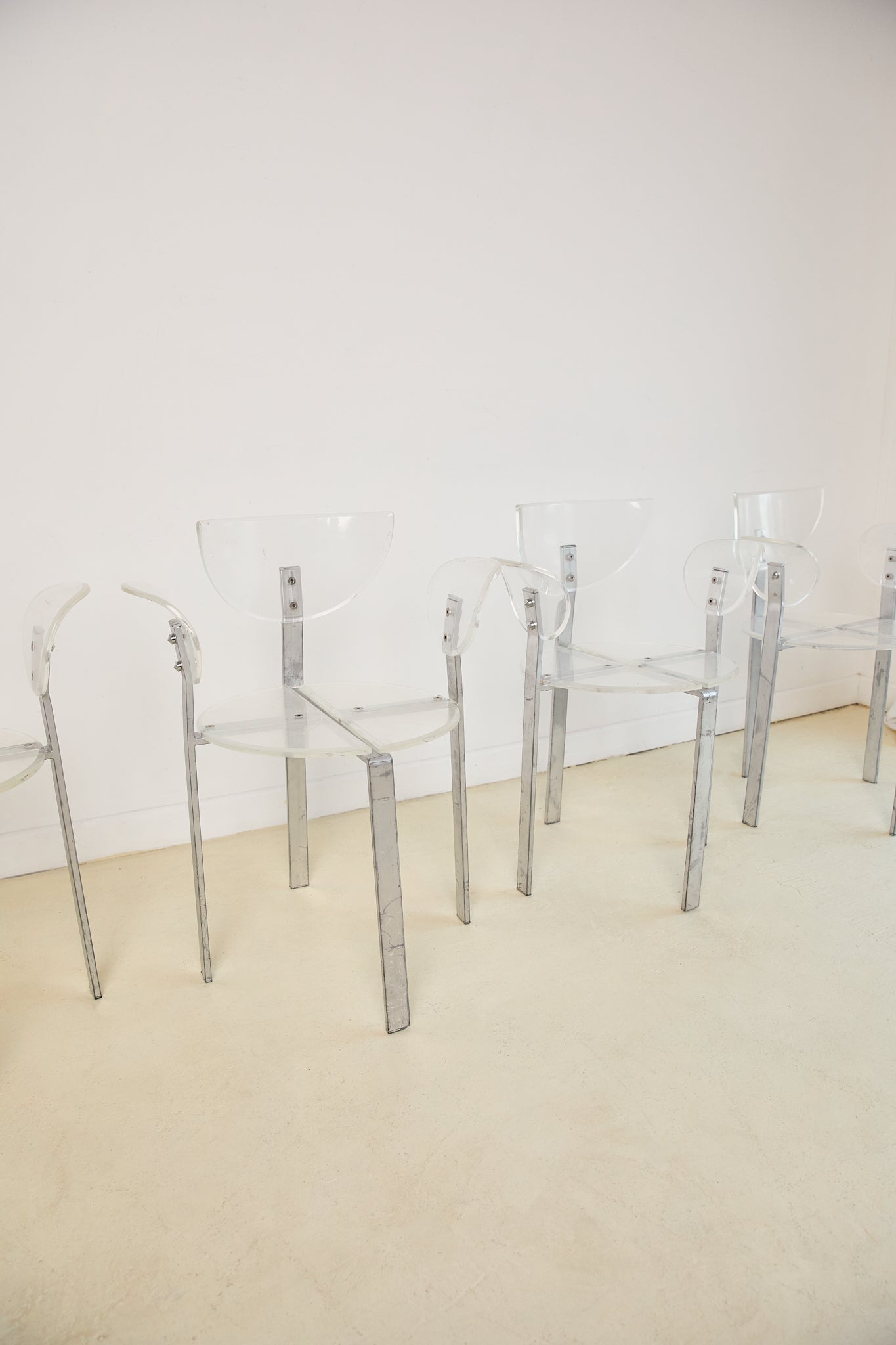 Set of x4 Lucite and Chrome 1980s Postmodern Dining Chairs