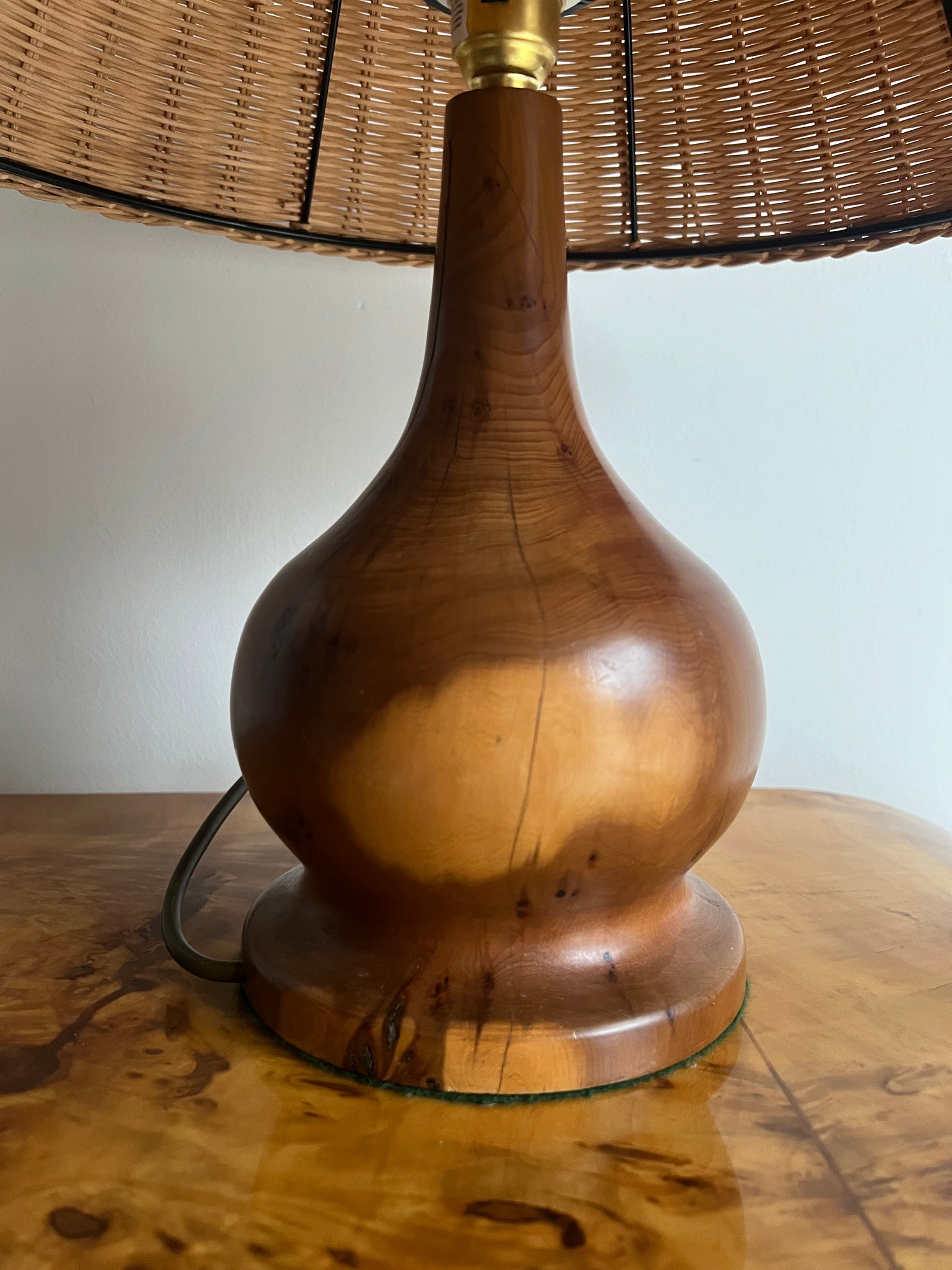 Solid Walnut And Straw Shade Table Lamp