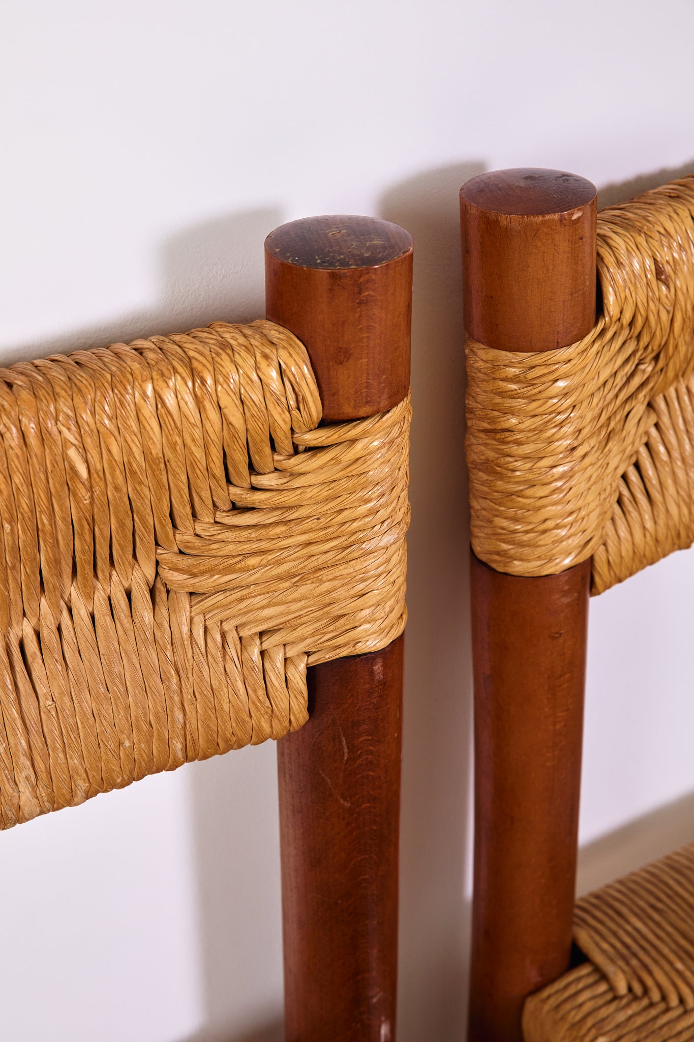 Set of x6 French Mid Century Wood and Rush Dining Chairs