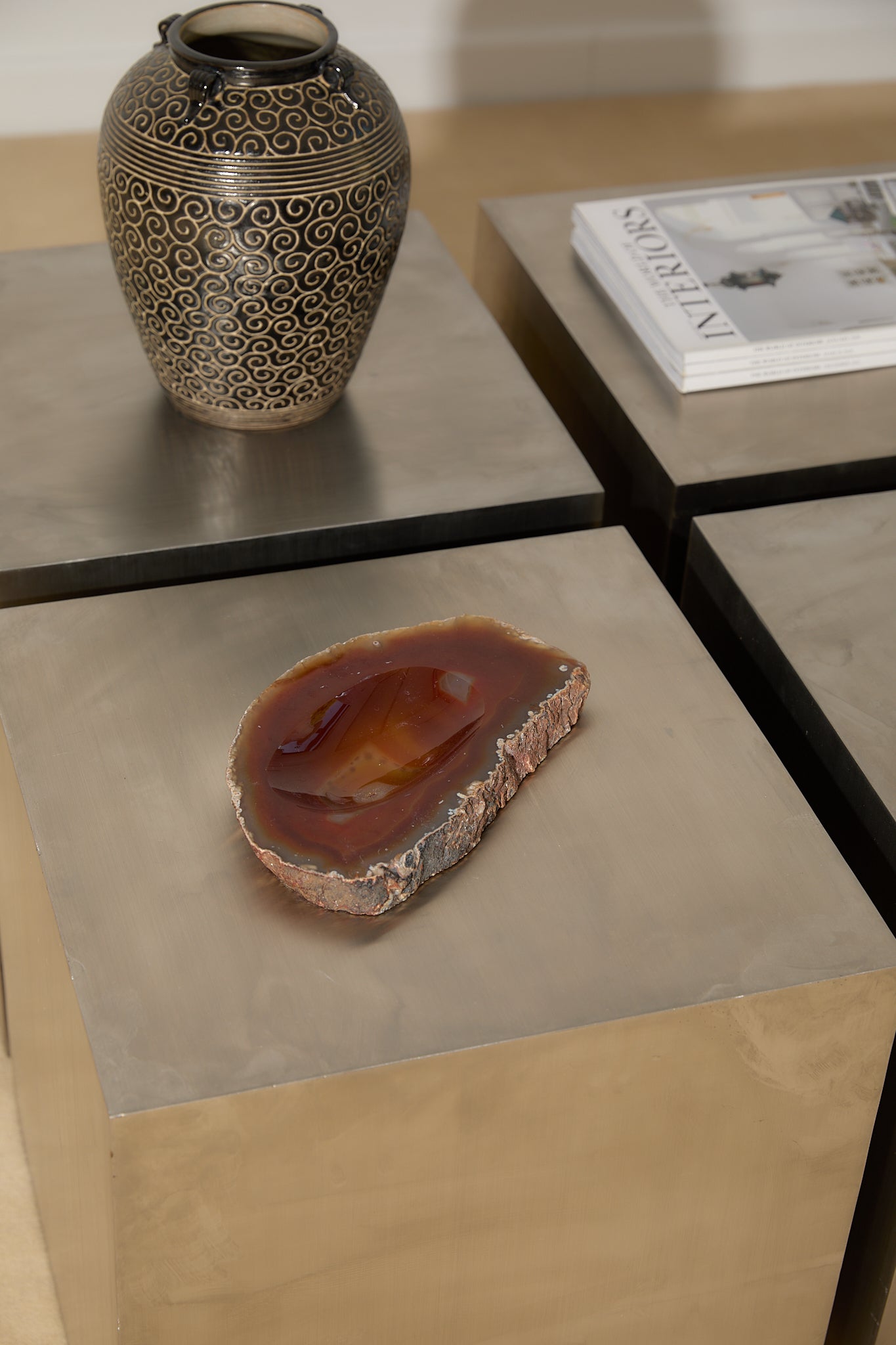 Vintage Carnelian Agate Soap Dish – Polished Amber Sardonyx Catchall Bowl