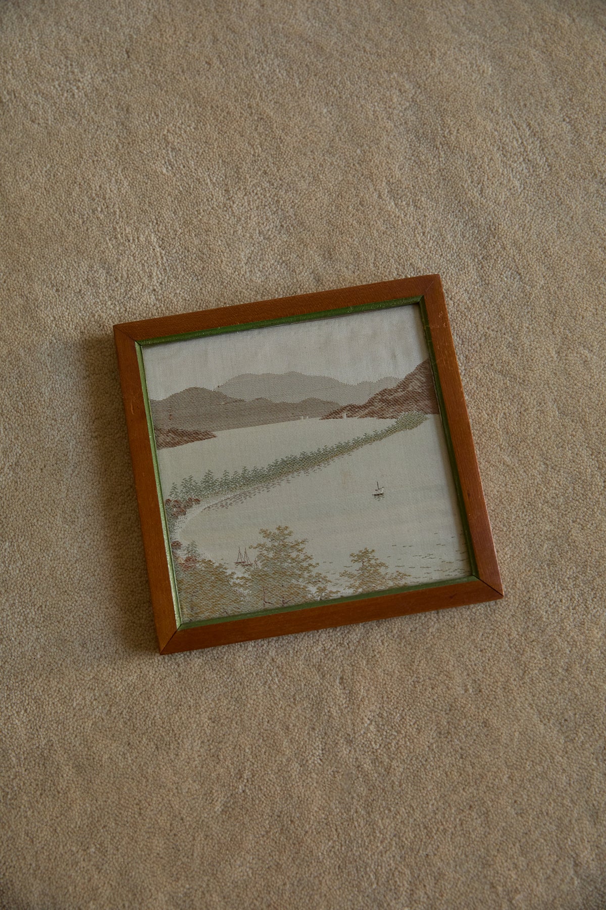 Vintage Japanese Hand-Embroidered Silk Landscape Art – Framed Set of 6