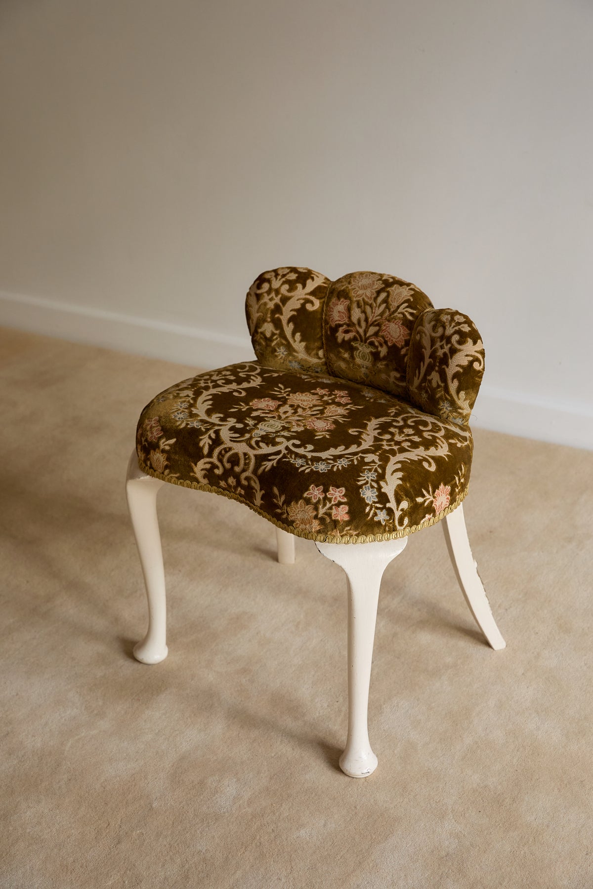French Vintage Velvet Vanity Stool