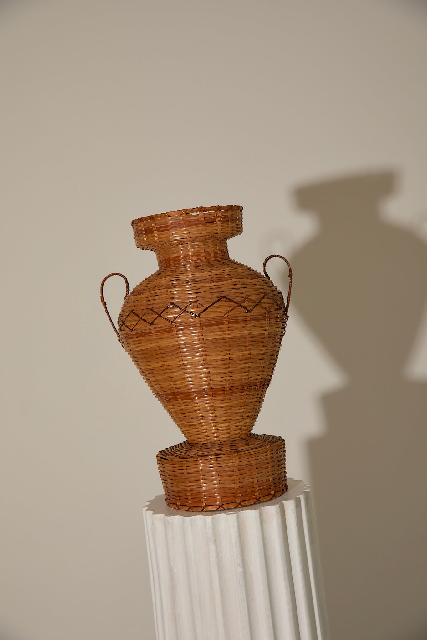 Vintage Mid-Century Woven Wicker Amphora Vase