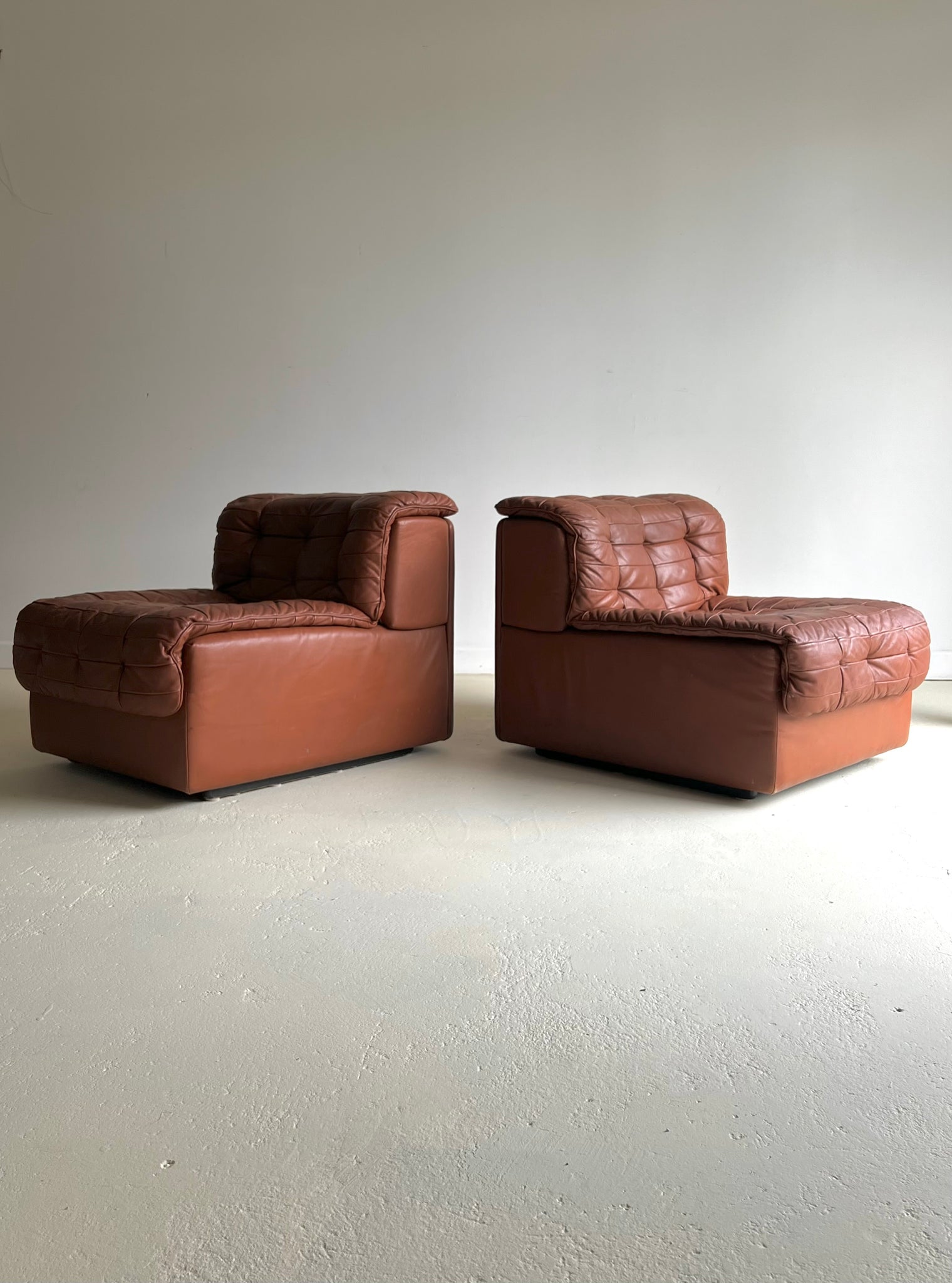 Pair of Patchwork Leather Lounge Chairs by DeSede 1970s