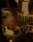 Gilded Still Life – Moody Vintage Oil Painting of Tea Service & Curiosities