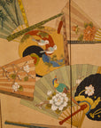 Japanese Four Panel Screen Panting With Fans
