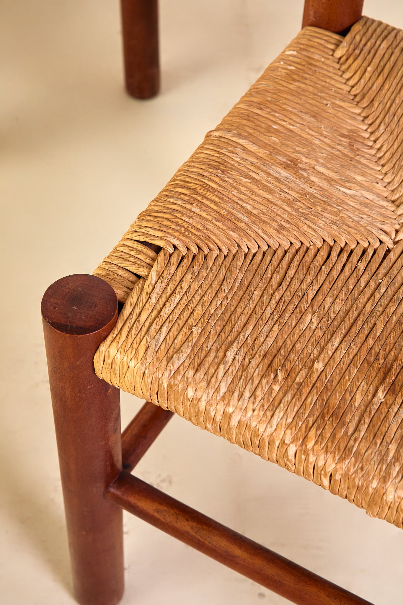 Set of x6 French Mid Century Wood and Rush Dining Chairs