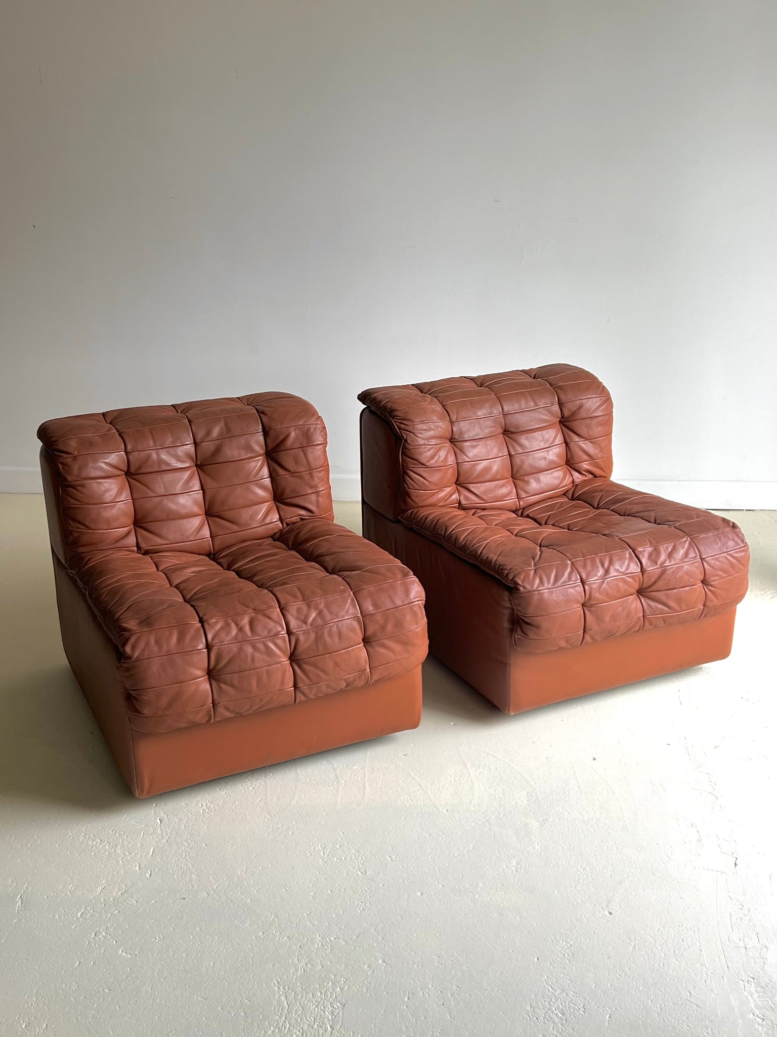 Pair of Patchwork Leather Lounge Chairs by DeSede 1970s