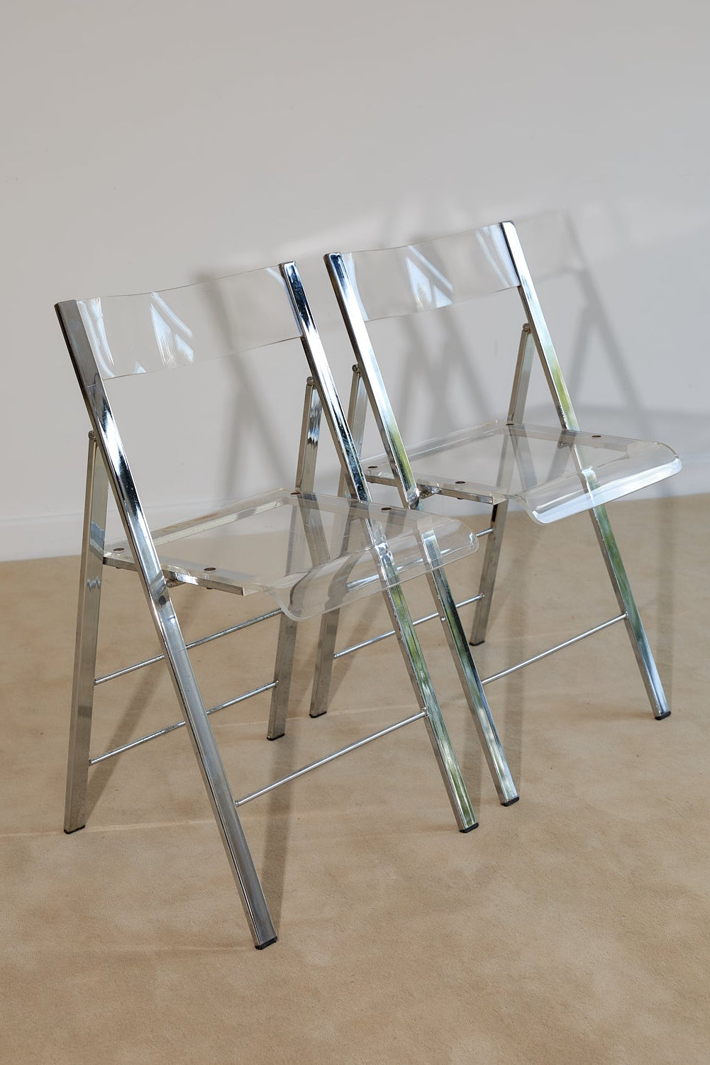 Pair of Lucite and Chrome Folding Chairs