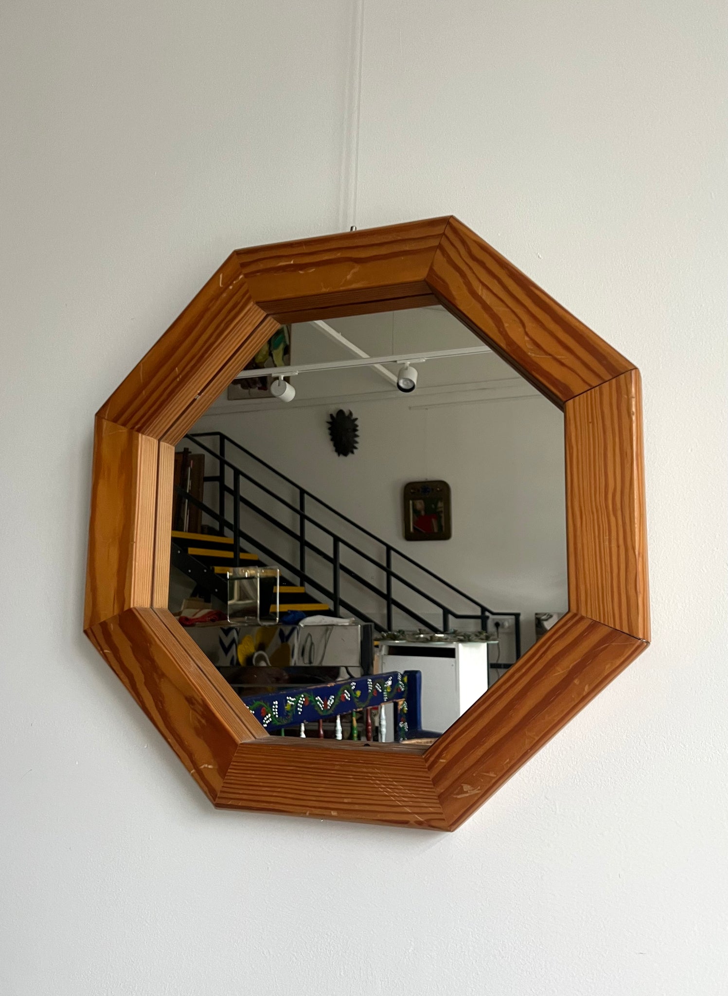 Chunky Octagonal Wooden Mirror