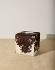 Genuine Cowhide Cube Ottoman – Tri-Color Brown & White Hair-on-Hide Footstool