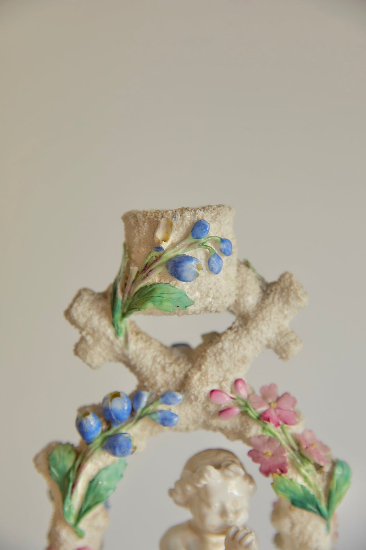 19th Century Porcelain Cherub Candleholder