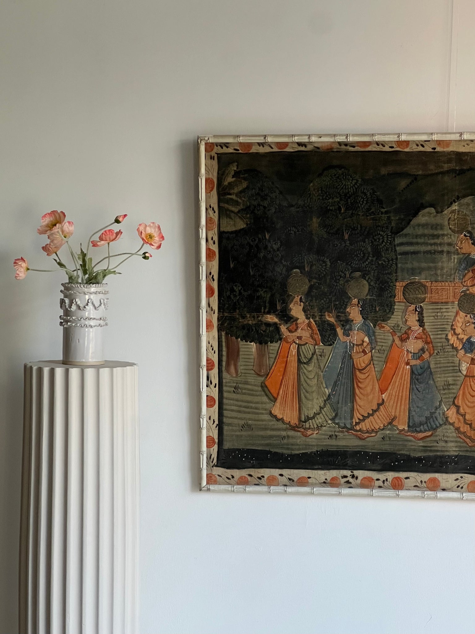 Indian Tapestry With Bamboo Frame