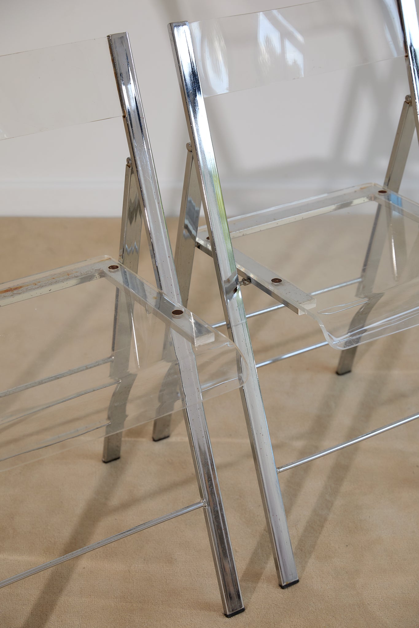 Pair of Lucite and Chrome Folding Chairs