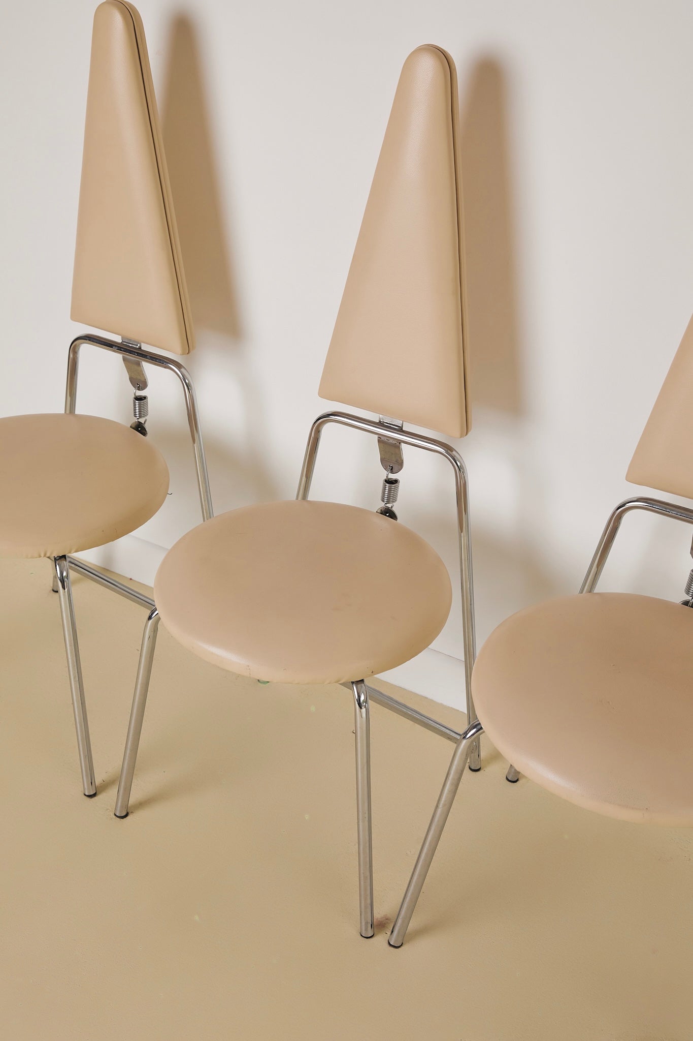 White Leather Geometric Dining Chairs By Rach Finazzi Set of x4