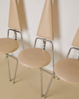 White Leather Geometric Dining Chairs By Rach Finazzi Set of x4