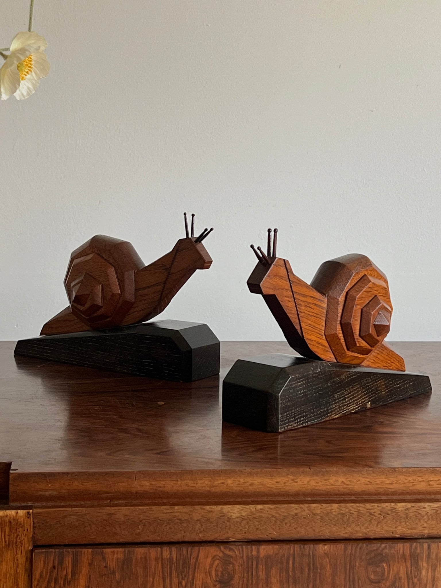 Wooden Snail Bookends