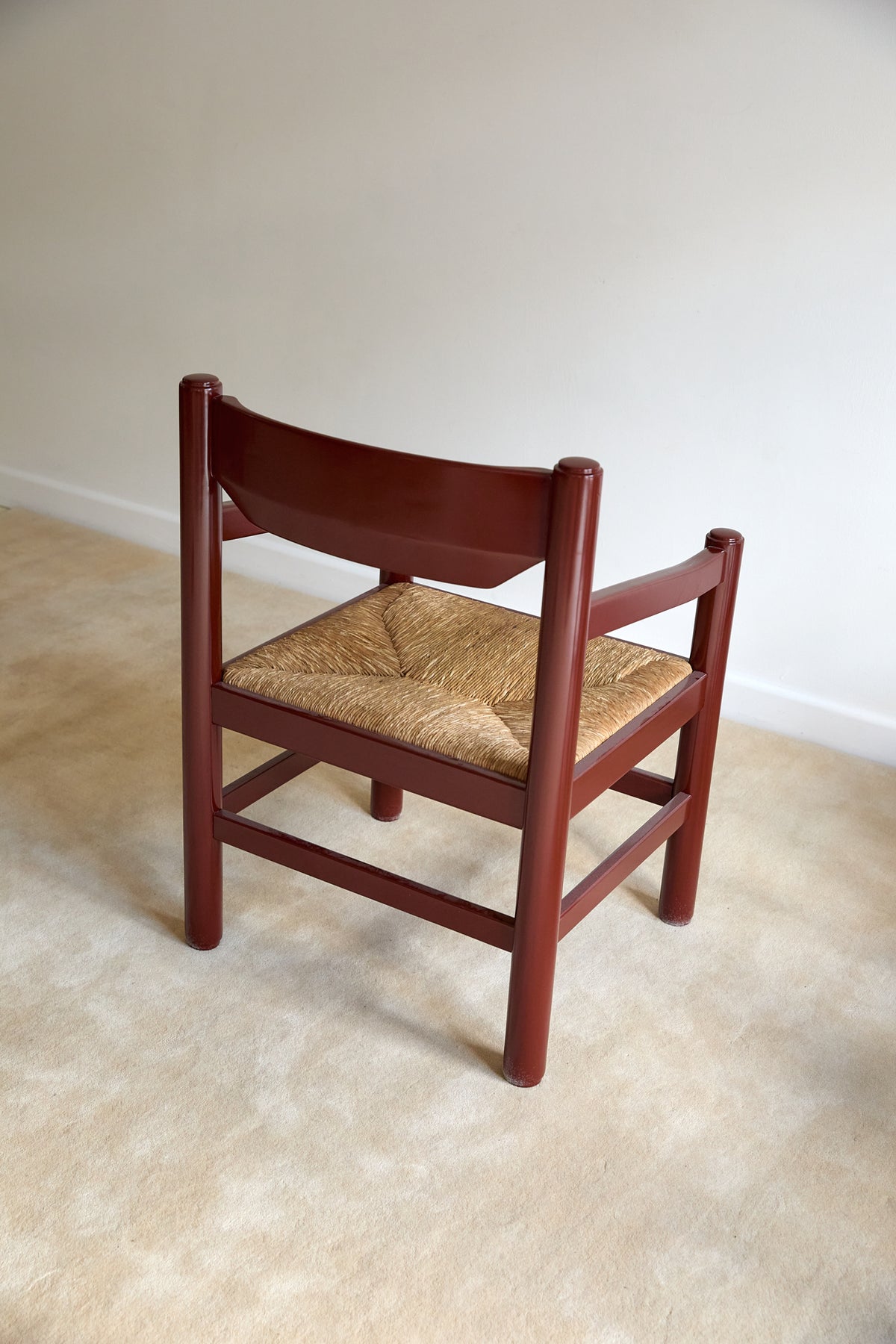 Mid-Century Modern Dining Set – Rectangular Wood Table with 6 Rush-Seat Chairs
