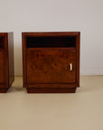 Pair of Italian Burl Walnut and Oak Bedside Tables