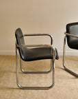 Pair of Vintage Postmodern Italian Black Leather & Tubular Chrome Cantilever Armchairs (c. 1970s–1980s)
