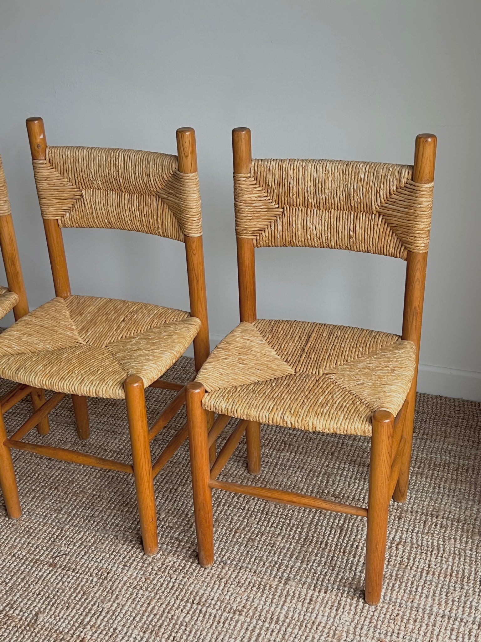 Set of x4 Vintage Rush Chairs In the Style of Charlotte Perriand