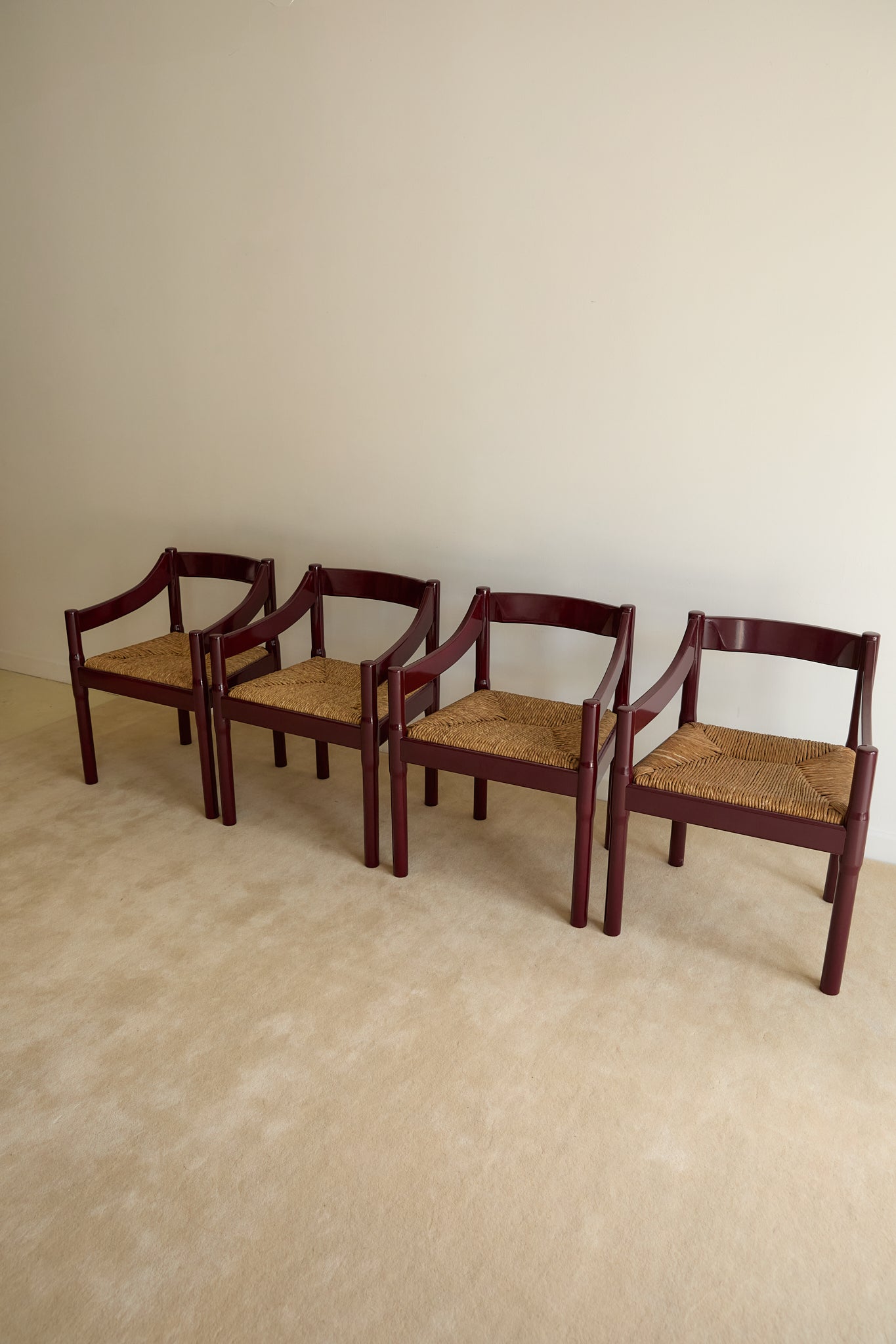 Set of x4 Carimate Carver Chairs in Burgundy