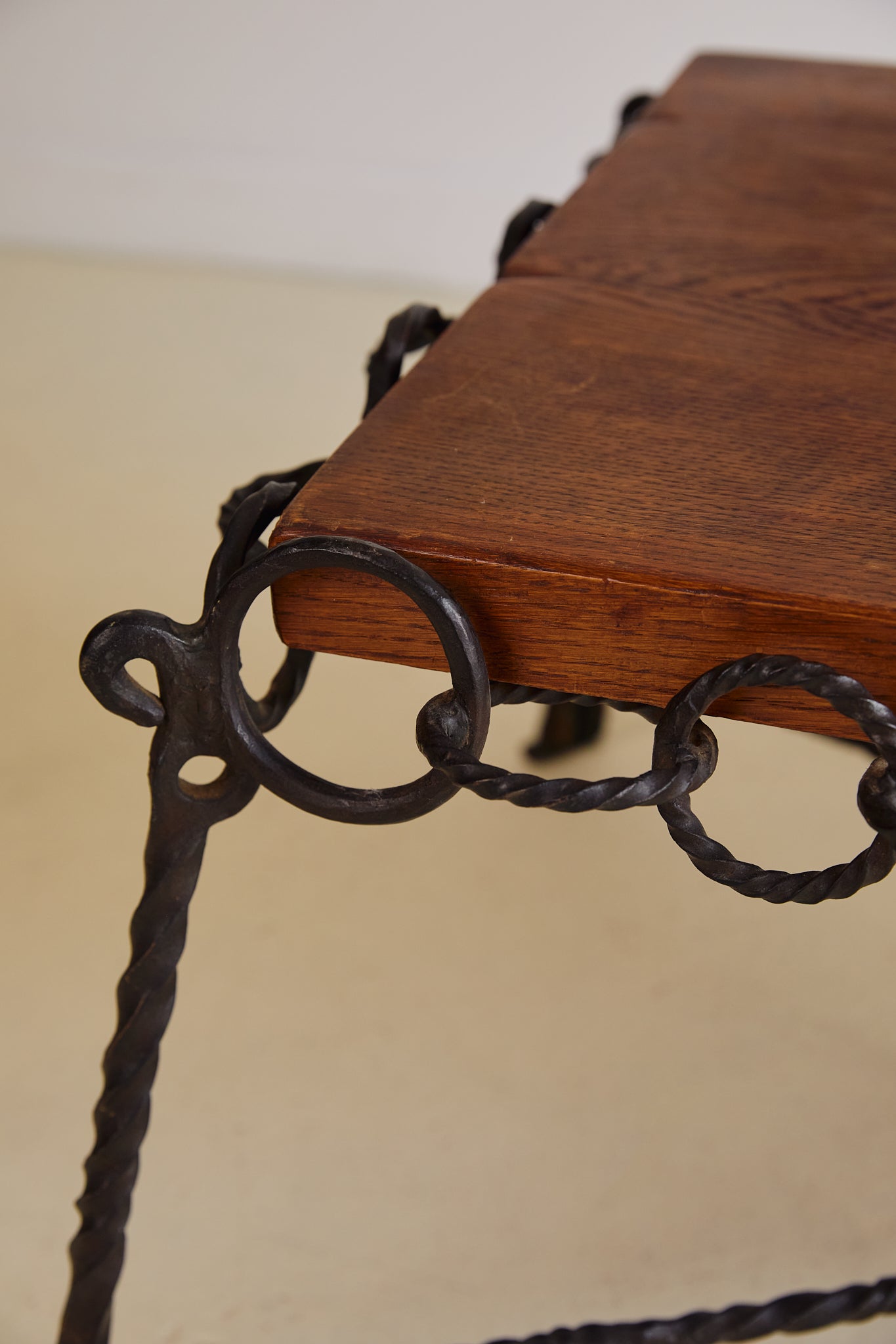 Brutalist Chain Iron and Oak Top Coffee Table