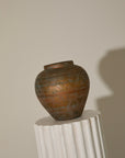 Vintage Mid-Century Japanese Patinated Bronze Ceramic Geometric Vase