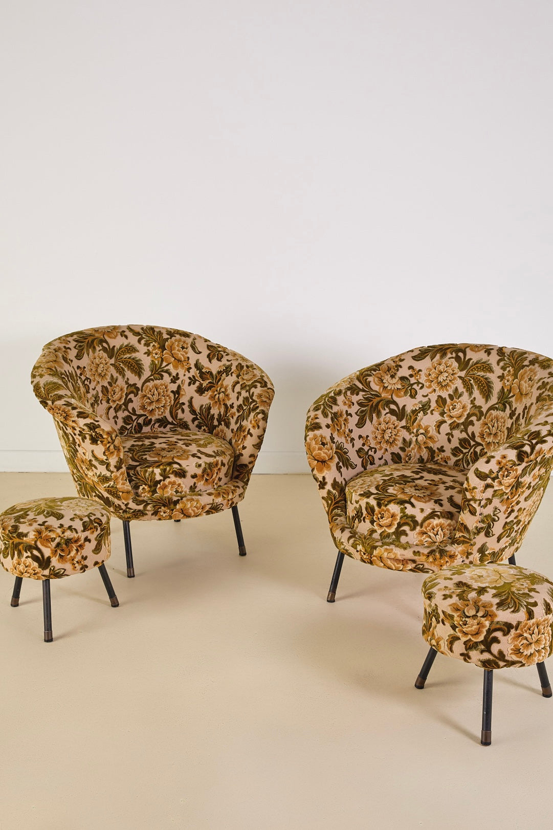 Italian Velvet Floral Armchair and Pouffe