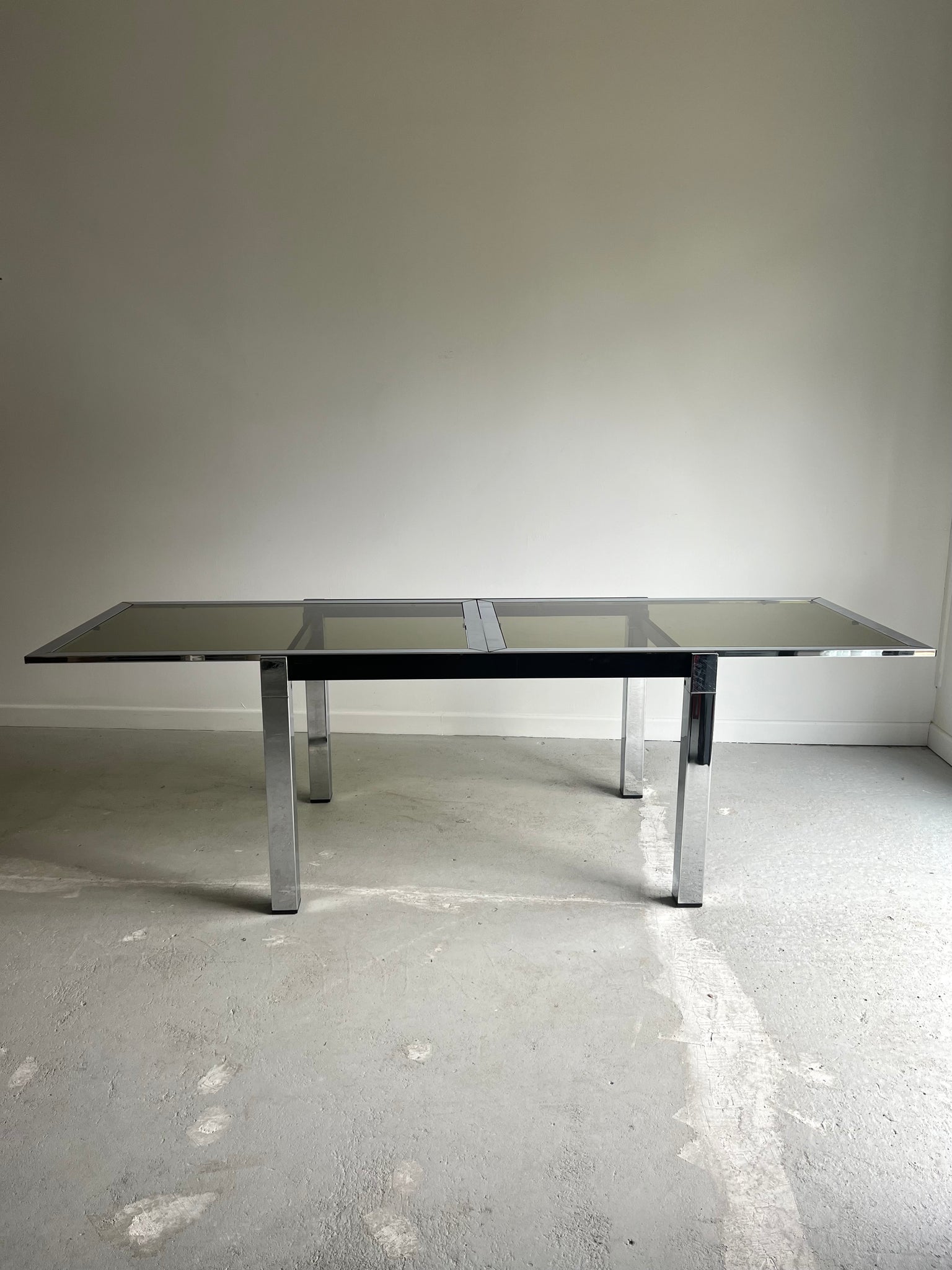 Extendable Chrome and Green Glass Arredo Dining Table by Palermo De Milano