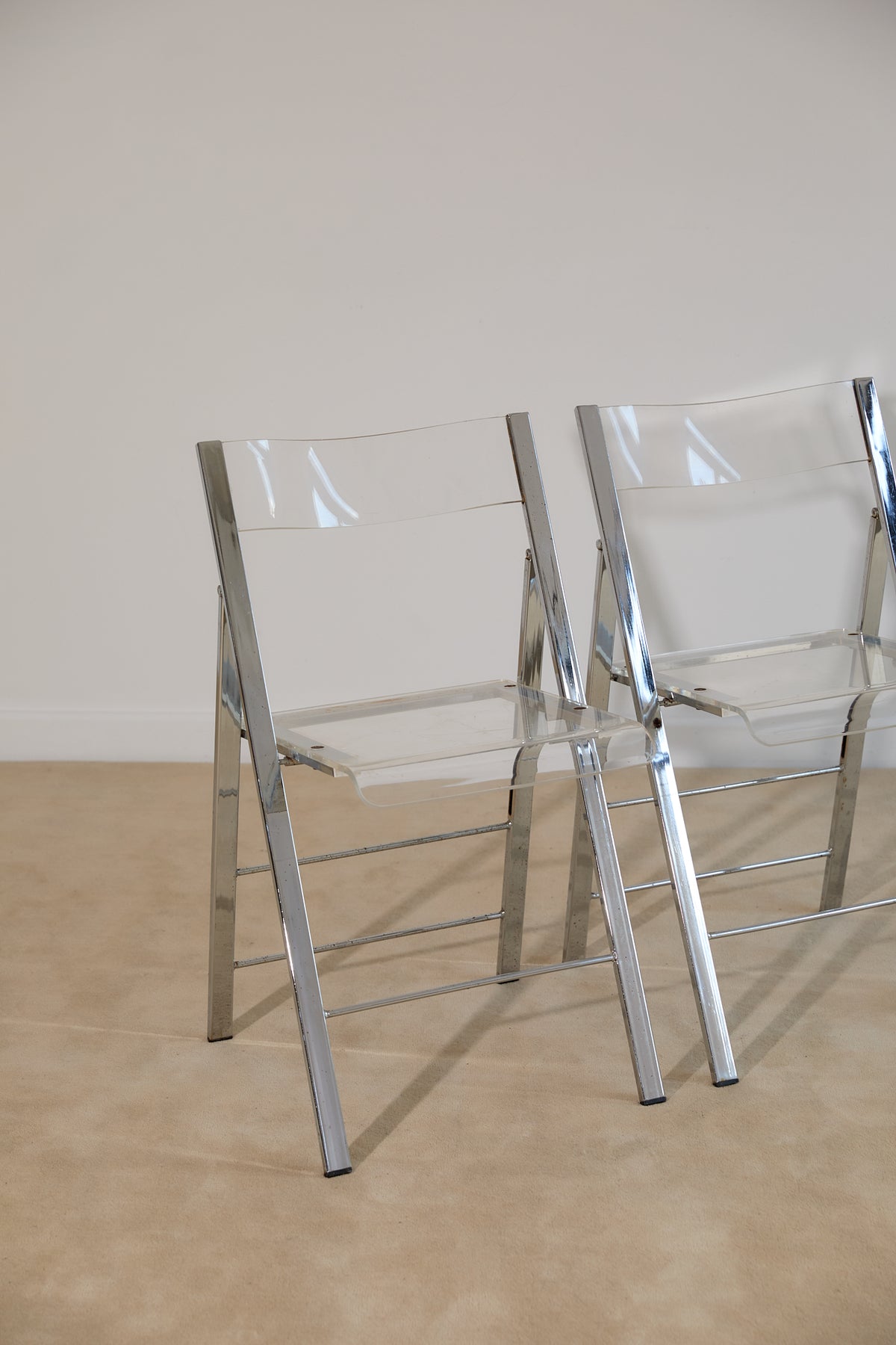 Pair of Lucite and Chrome Folding Chairs