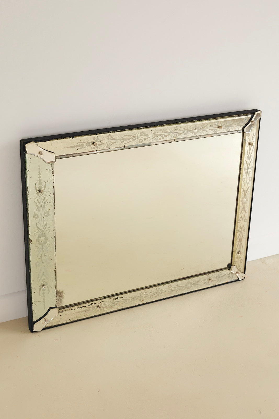 Large Venetian Glass Overmantle Mirror With Etched Frame