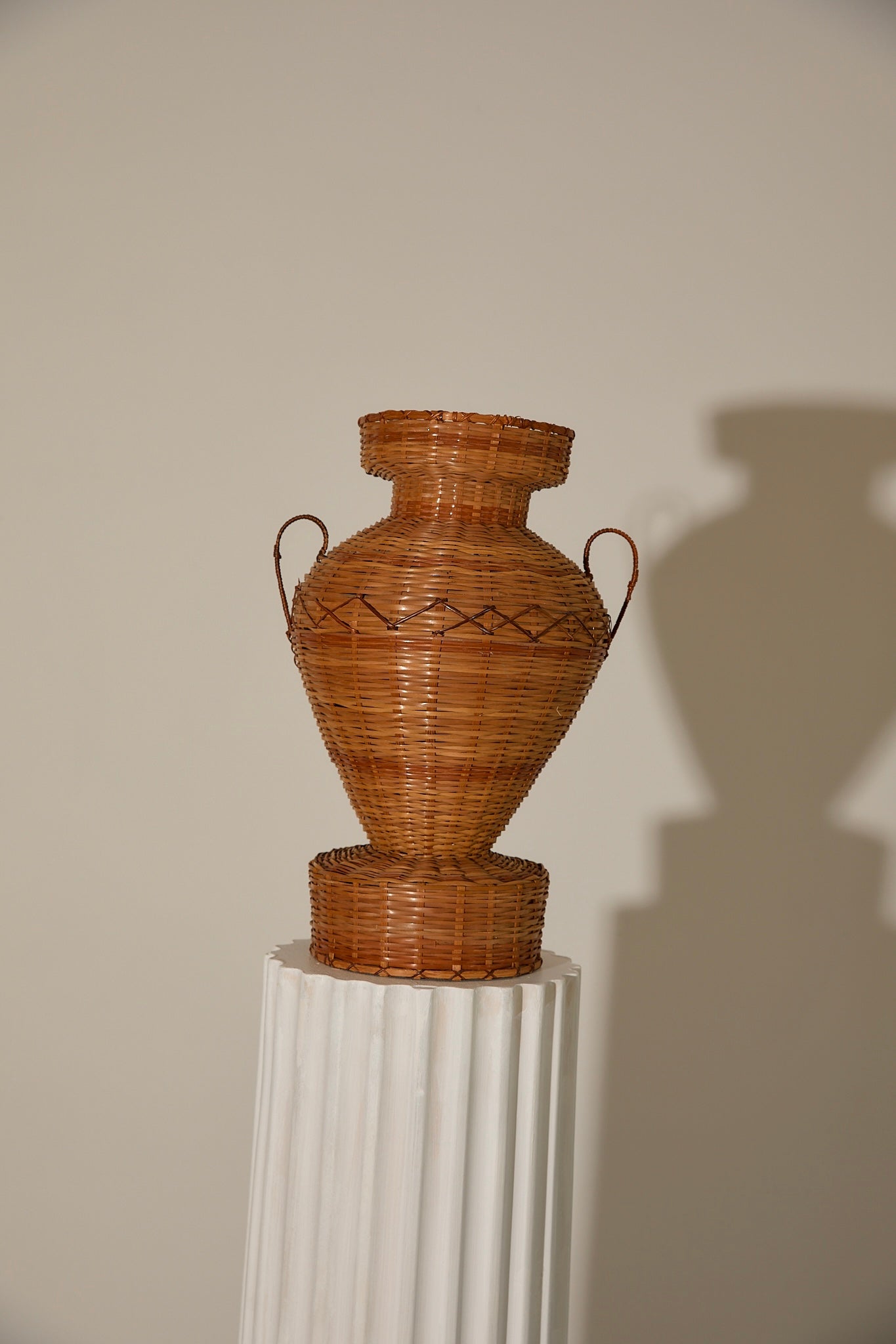 Vintage Mid-Century Woven Wicker Amphora Vase