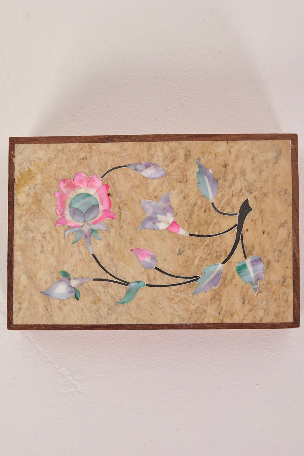 Wooden Box with Inlaid Mother of Pearl Detail